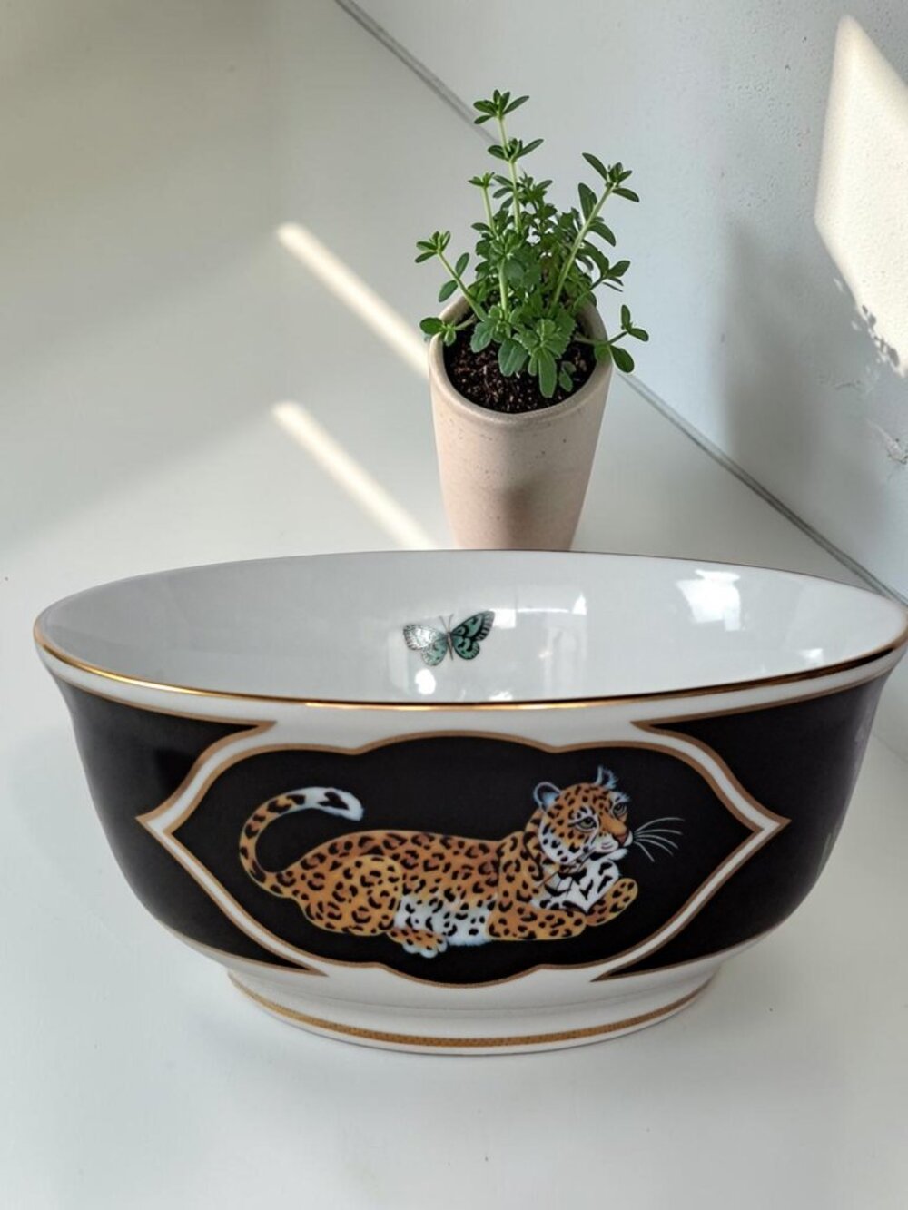 Vintage Large Lynn Chase Jaguar Jungle 8 1/2 " Serving Bowl 24 karat gold